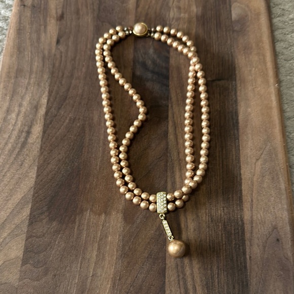 Gold Double-Strand Necklace with Teardrop Pendant - Picture 2 of 3